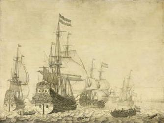 Seascape with Dutch Men-of-War including the 'Drenthe' and the 'Prince Frederick-Henry', c.1670 (painting on panel) | Obraz na stenu