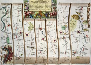 Road from London to Bristol, from John Ogilby's 'Britannia', published London, 1675 (hand-coloured engraving) | Obraz na stenu