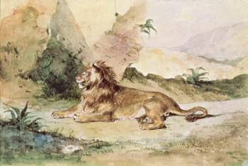 A Lion in the Desert, 1834 (w/c on paper) | Obraz na stenu