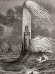 The 18th century Eddystone Lighthouse, built by John Rudyard, Eddystone Rocks, near Rame Head, England, from 'Les Merveilles de la Science', published c.1870 (engraving) | Obraz na stenu