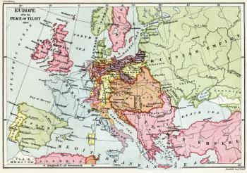Map of Europe after the Peace of Tilsit in 1807, from 'A Short History of the English People' by J. R. Green, published 1893 (colour litho) | Obraz na stenu