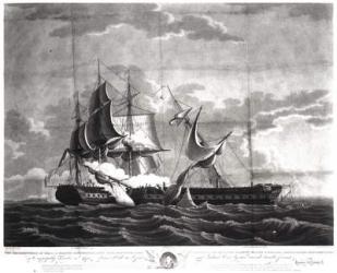 Representation of the US frigate, 'Constitution', Isaac Hull (1773-1843) Esq. Commander, Capturing His Britannic Majesty's Frigate, 'Guerriere', James R. Dacres, Esq. Commander, August 19th 1812, engraved by Cornelius Tiebout (c.1773-1832) (engraving) (b& | Obraz na stenu