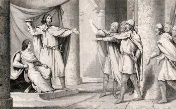 Louis V (967-87) the Loafer shows his crown to his followers, from 'Histoire de France' by Colart, published c.1840 (engraving) | Obraz na stenu
