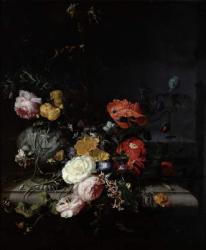 Still Life with Flowers and Insects (oil on canvas) | Obraz na stenu