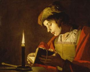 Young Man Reading by Candle Light, c.1630 (oil on canvas) | Obraz na stenu