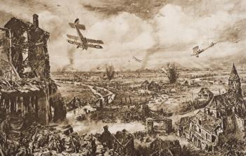 Holding up a German Attack, Armentieres, Belgium, illustration from 'The Outline of History' by H.G. Wells, Volume II, published in 1920 (litho) | Obraz na stenu
