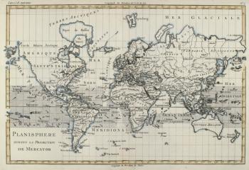 Map of the World using the Mercator Projection, from 'Atlas de Toutes les Parties Connues du Globe Terrestre' by Guillaume Raynal (1713-96) published Geneva, 1780 (coloured engraving) | Obraz na stenu