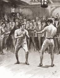 Bare-knuckle boxing in the 19th century. Aka bare-knuckle, prizefighting, or fisticuffs, it was the original form of boxing. From The Strand Magazine, published 1896 | Obraz na stenu