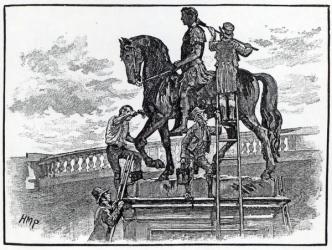 William III statue being painted black, Dublin, 1821 (engraving) | Obraz na stenu