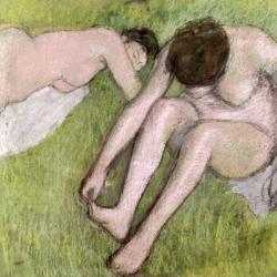 Two Bathers on the Grass, c.1886-90 (pastel on paper) | Obraz na stenu