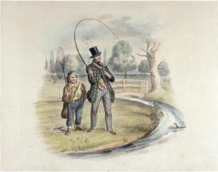 Perch fishing, Teddington, from a set of six images of 'Angling' (hand-coloured litho) | Obraz na stenu