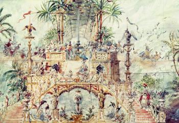 Set design for 'Aladdin', 1824 (w/c on paper) | Obraz na stenu