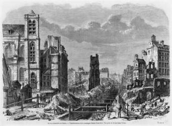 Improvements to Paris, transformation of Montagne Sainte-Genevieve, view taken from rue Saint-Victor, 1877 (engraving) (b/w photo) | Obraz na stenu