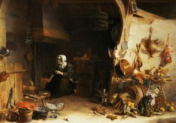 A Kitchen Interior with a Servant Girl Surrounded by Utensils, Vegetables and a Lobster on a Plate | Obraz na stenu
