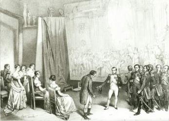 Napoleon I (1769-1821) Visiting the Studio of David (1748-1825), 4th January 1808, c.1838  (litho) (b/w photo) | Obraz na stenu
