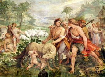 Romulus suckled by the she-wolf, from the Sala dei Horatii e Curacii (fresco) | Obraz na stenu