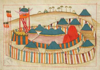 Ms. cicogna 1971, miniature from the 'Memorie Turchesche' depicting a Turkish camp with look-out tower (pen & ink on paper) | Obraz na stenu