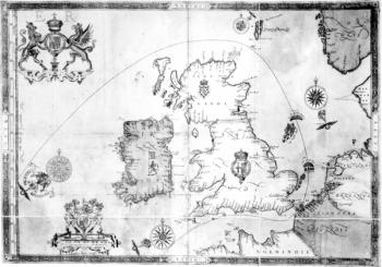 Map showing the route of the Armada fleet, engraved by Augustine Ryther, 1588 (engraving) (b/w photo) | Obraz na stenu