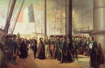 Queen Victoria I, received aboard the steamer 'Le Gomer' by the Rear Admiral Lasusse, 15th October 1844 (oil on canvas) | Obraz na stenu