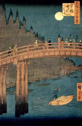 Kyoto bridge by moonlight, from the series '100 Views of Famous Place in Edo', pub. 1855, (colour woodblock print) | Obraz na stenu