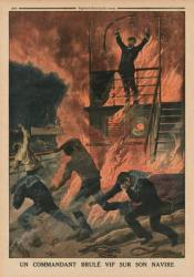 A Captain burnt alive on board his ship, back cover illustration from 'Le Petit Journal', supplement illustre, 10th May 1914 (colour litho) | Obraz na stenu