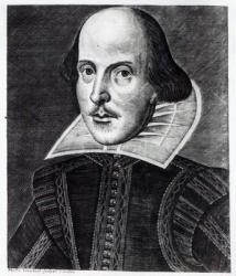 Portrait of William Shakespeare, engraved by Martin Droeshout, 1623 (engraving) (b/w photo) | Obraz na stenu