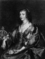 Henrietta Maria (1609-69), illustration from 'Portraits of Characters Illustrious in British History', (mezzotint) (b/w photo)] | Obraz na stenu