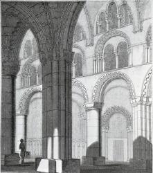 View of Durham Cathedral Nave (engraving) (b/w photo) | Obraz na stenu