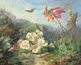 Wild Flowers and Butterfly, 1858 (w/c & gouache on cardboard) | Obraz na stenu