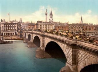 London Bridge spanning the River Thames (hand-coloured photo) | Obraz na stenu