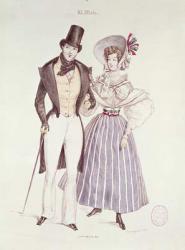 Fashion for Men and Women, 1830 (coloured engraving) | Obraz na stenu
