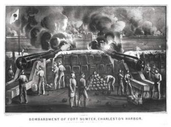 Bombardment of Fort Sumter, Charleston Harbour from Fort Moultrie, 12th & 13th April 1861, pub. by Currier and Ives (engraving) (b&w photo) | Obraz na stenu