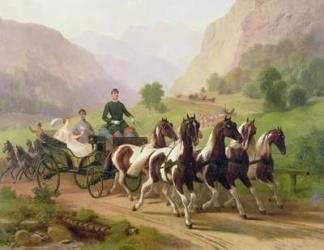 Emperor Franz Joseph I of Austria, being driven in his carriage with his wife Elizabeth of Bavaria in Bad Ischl, 1855 | Obraz na stenu