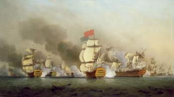 Vice Admiral Sir George Anson's (1697-1762) Victory off Cape Finisterre, 1749 oil on canvas) | Obraz na stenu