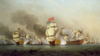 Vice Admiral Sir George Anson's (1697-1762) Victory off Cape Finisterre, 1749 oil on canvas) | Obraz na stenu