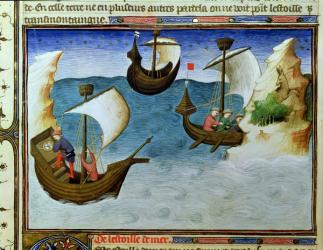 Ms Fr 2810 f.188 Navigators using an astrolabe in the Indian Ocean, from the Livre des Merveilles du Monde, c.1410-12 (vellum) | Obraz na stenu