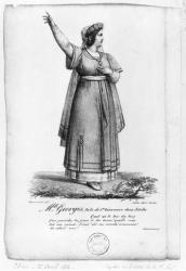 Mademoiselle George in the role of St. Genevieve from Act II, Scene 3 of 'Attila' by Pierre Corneille (1606-84) engraved by Charles Etienne Pierre Motte (1785-1836) 1822 (litho) (b/w photo) | Obraz na stenu