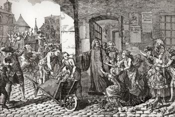 Activities of the Society for the Reformation of Manners whose aims were the suppression of profanity, immorality, and other lewd activities in general, and of brothels and prostitution in particular. From Illustrierte Sittengeschichte vom Mittelalter bis | Obraz na stenu