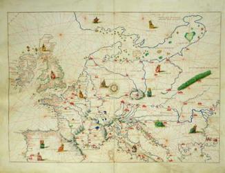 The Continent of Europe, from an Atlas of the World in 33 Maps, Venice, 1st September 1553 (ink on vellum) (see also 330950) | Obraz na stenu