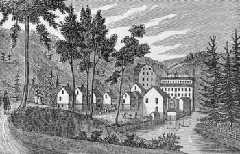 Cotton factory village, Glastenbury, from 'Connecticut Historical Collections', by John Warner Barber, 1856 (engraving) | Obraz na stenu