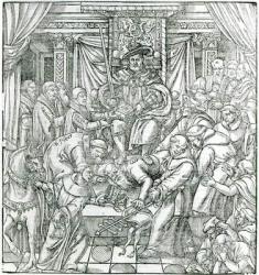 The Pope suppressed by King Henry VIII, 1534 (engraving) (b/w photo) | Obraz na stenu