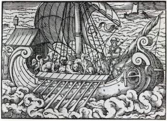 Viking Ship (engraving) (b/w photo) | Obraz na stenu