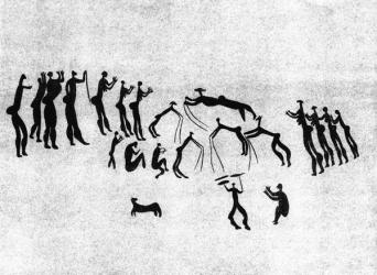 Facsimile of a neolithic wall painting (b/w photo) | Obraz na stenu