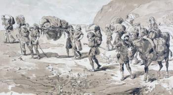 Porters carrying goods in baskets on their backs, 1886 (colour litho) | Obraz na stenu