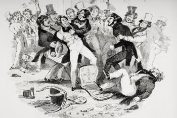 The last brawl between Sir Mulberry and his pupil, illustration from `Nicholas Nickleby' by Charles Dickens (1812-70) published 1839 (litho) (see also 249150) | Obraz na stenu
