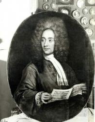 Portrait of the Composer Tomaso Giovanni Albinoni (1671-1751) Holding a Music Score (oil on canvas) (b&w photo) | Obraz na stenu