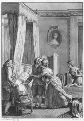 The visit of the doctor from Boson, illustration from 'La Nouvelle Heloise' by Jean-Jacques Rousseau (1712-78) engraved by Noel Le Mire (1724-1800) (engraving) (b/w photo) | Obraz na stenu