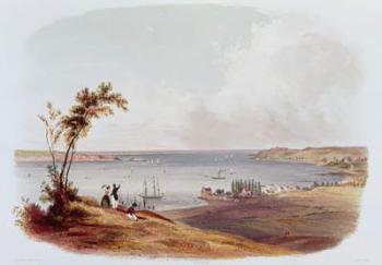 Entry to the Bay of New York, Staten Island, engraved by Salathe (colour litho) | Obraz na stenu