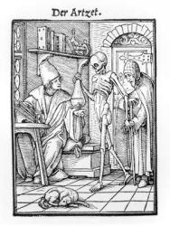 Death and the Physician, from 'The Dance of Death', engraved by Hans Lutzelburger, c.1538 (woodcut) (b/w photo) | Obraz na stenu
