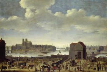 View of the Bridge and Quai de la Tournelle, c.1645 (oil on canvas) | Obraz na stenu
